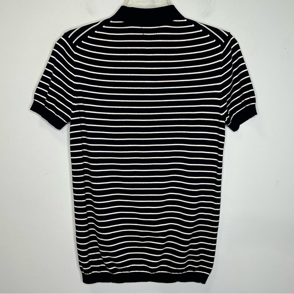 Massimo Dutti Men’s Short Sleeve Extrafine Cotton Navy Striped Knit Polo Shirt S - Picture 2 of 7